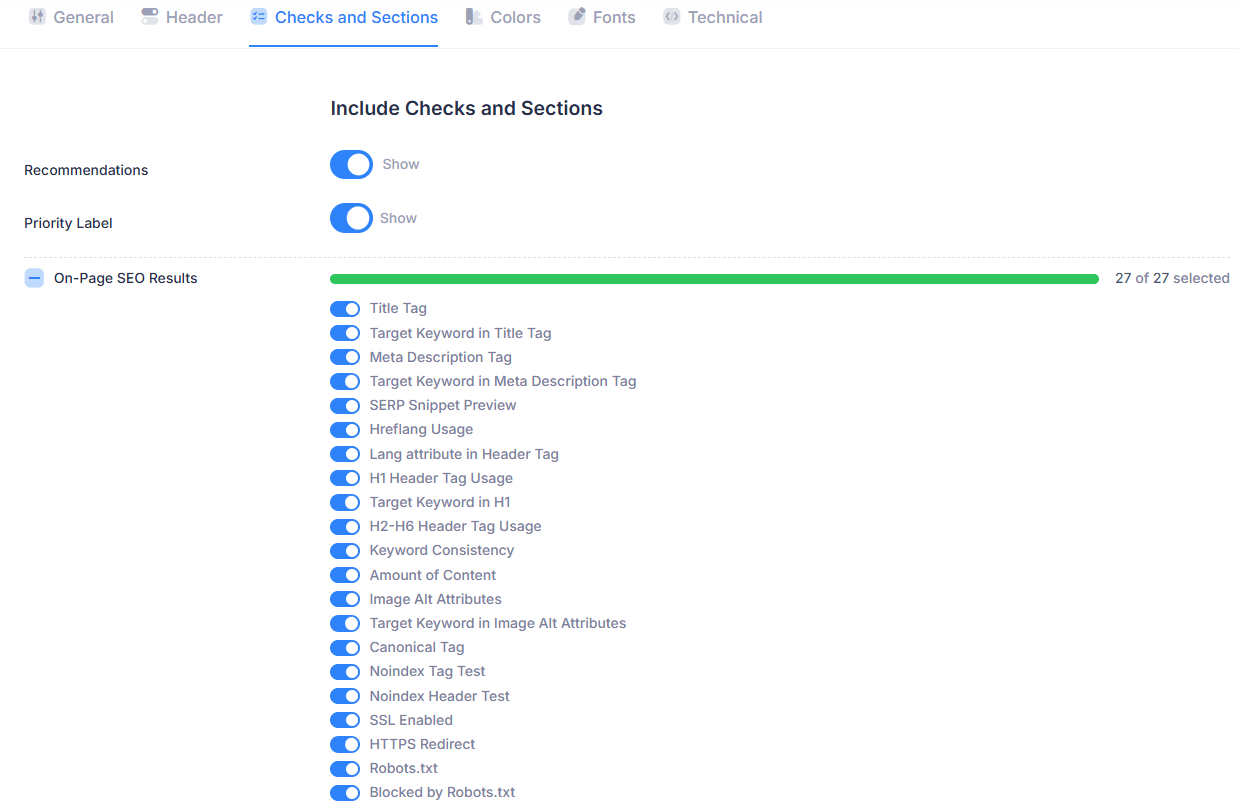 Report Checks and Sections